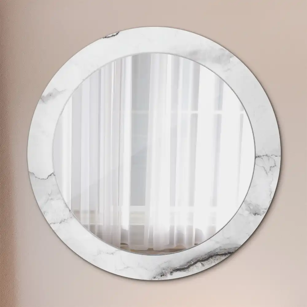 Miroir rond cadre imprimé marbre blanc