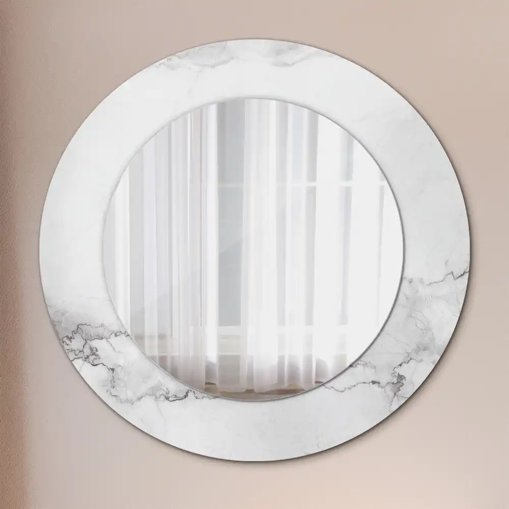 Miroir rond cadre imprimé marbre blanc