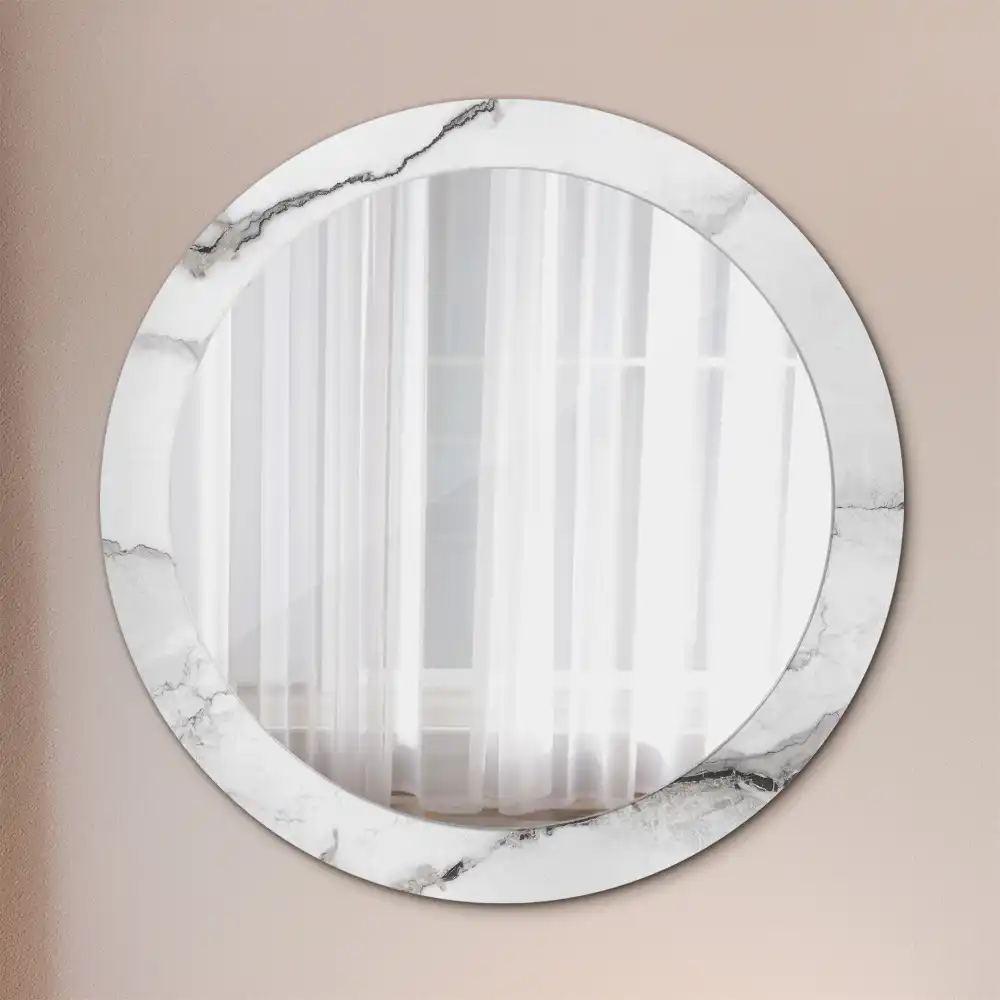 Miroir rond cadre imprimé marbre blanc