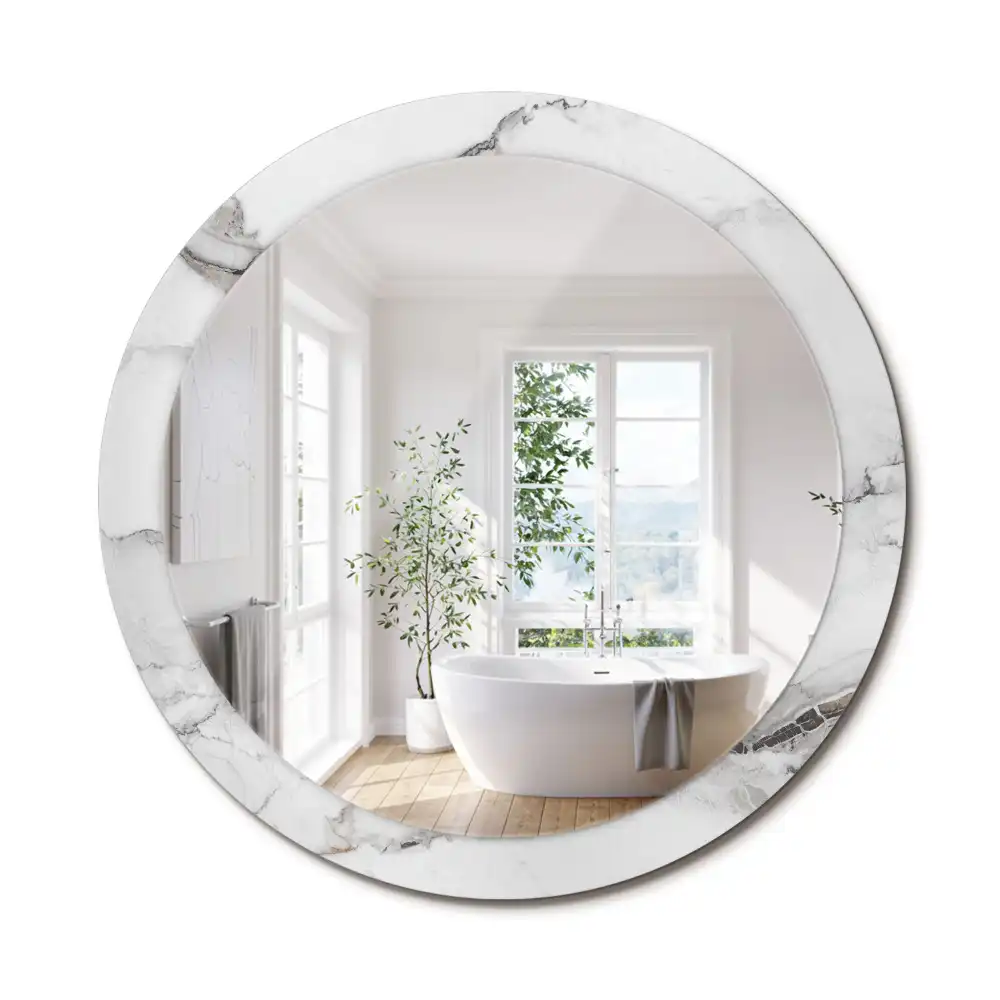 Miroir rond cadre imprimé marbre blanc