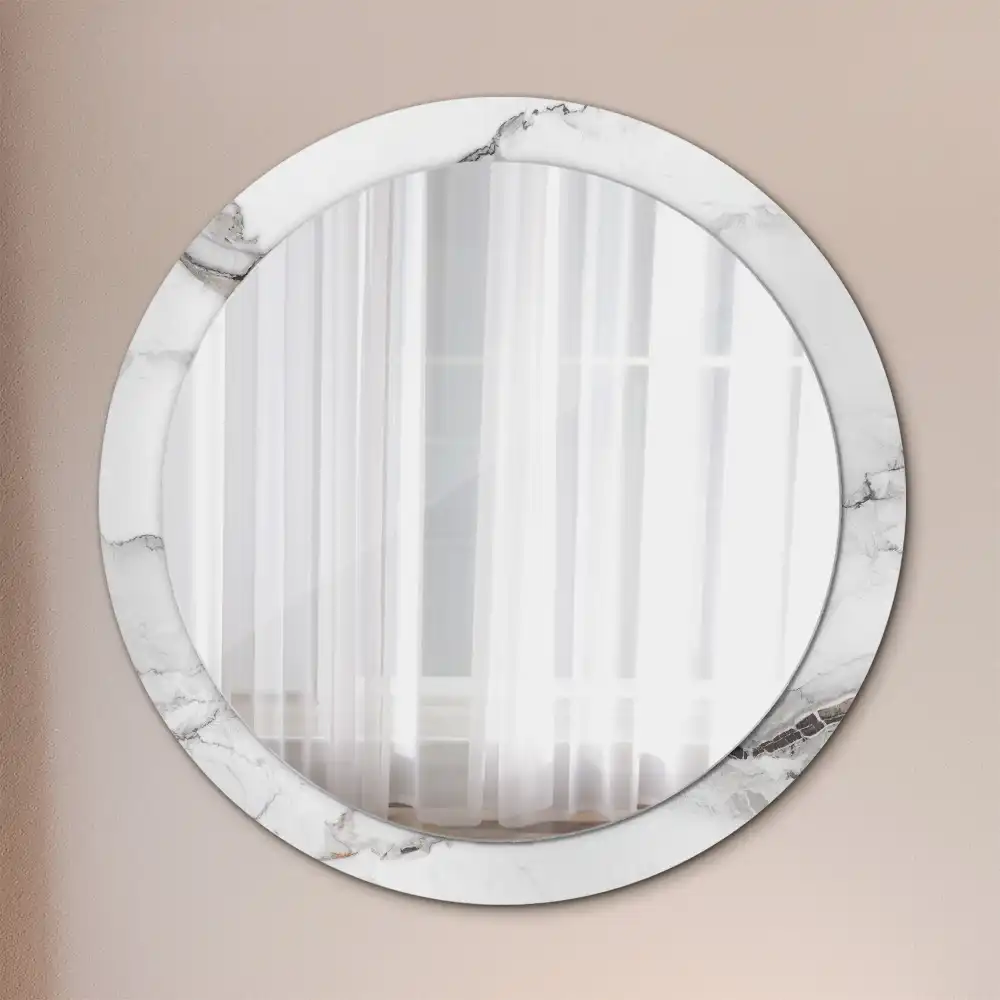 Miroir rond cadre imprimé marbre blanc
