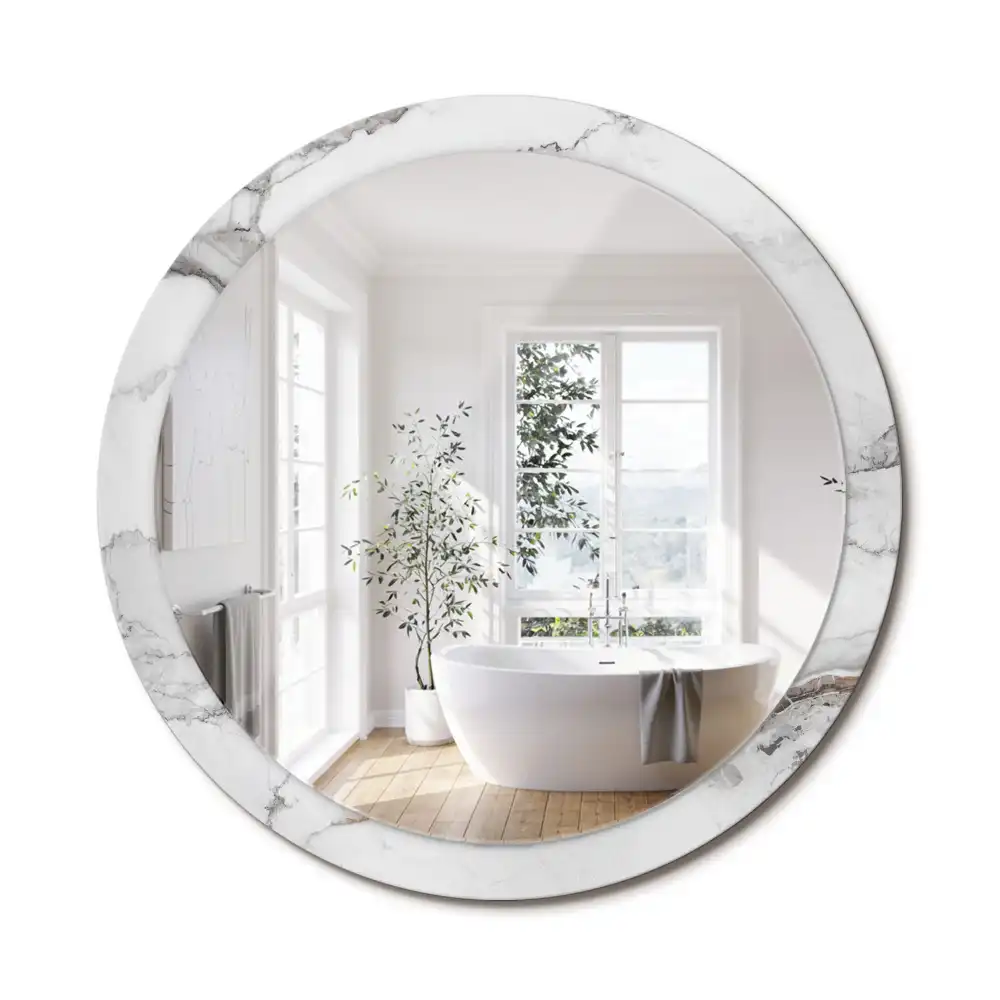 Miroir rond cadre imprimé marbre blanc