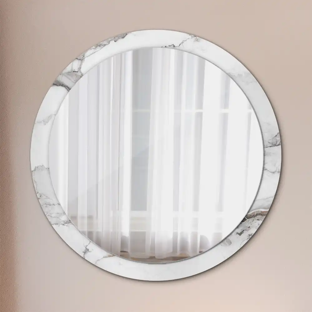 Miroir rond cadre imprimé marbre blanc