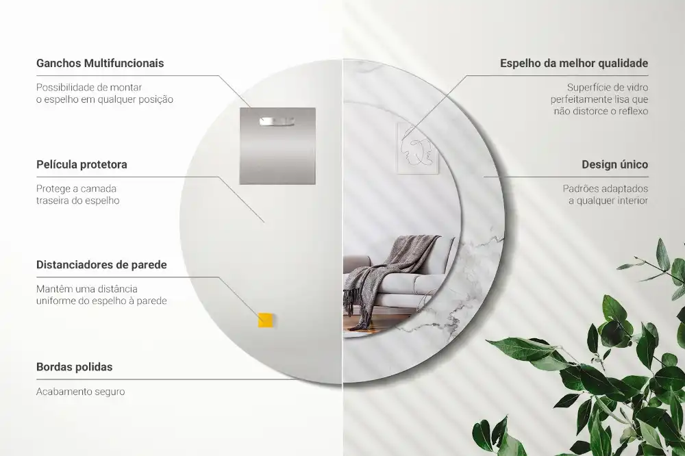 Miroir rond cadre imprimé marbre blanc