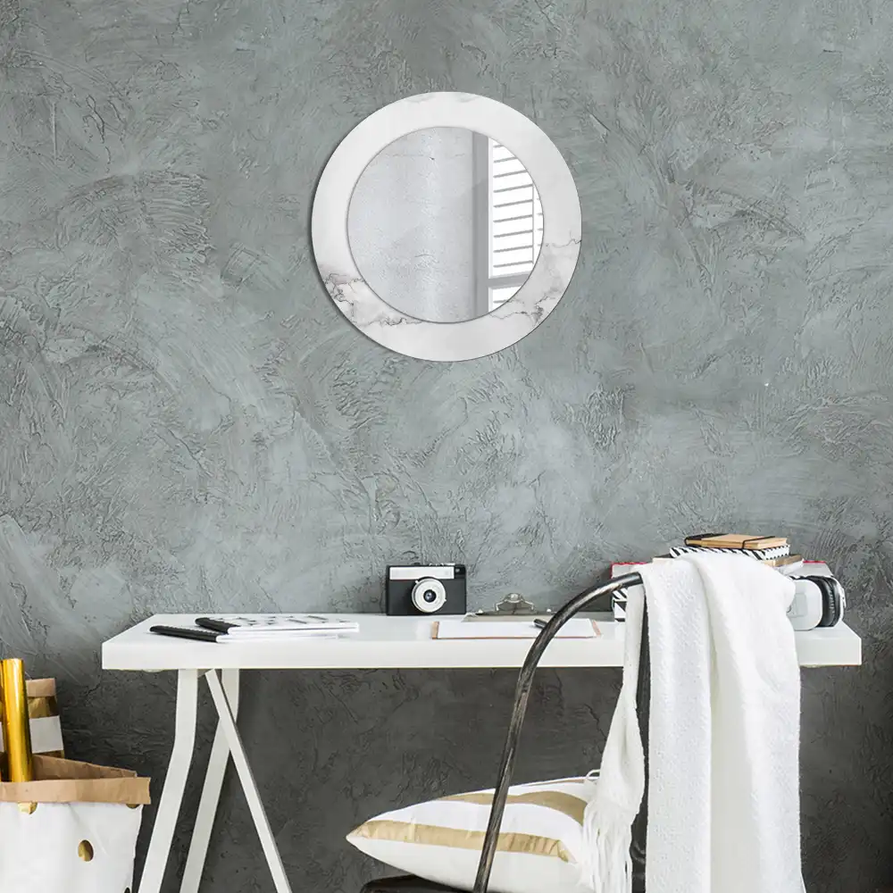 Miroir rond cadre imprimé marbre blanc