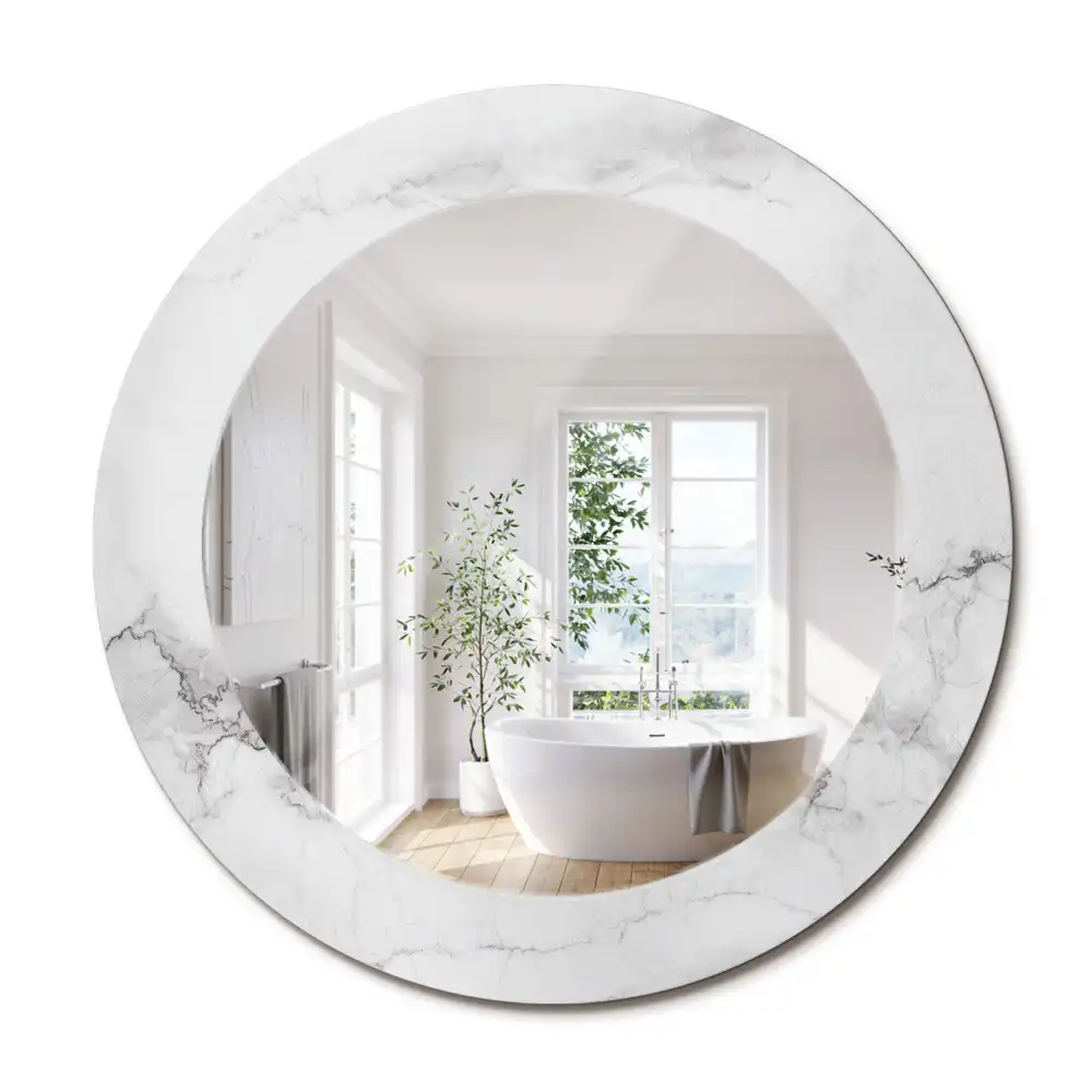 Miroir rond cadre imprimé marbre blanc