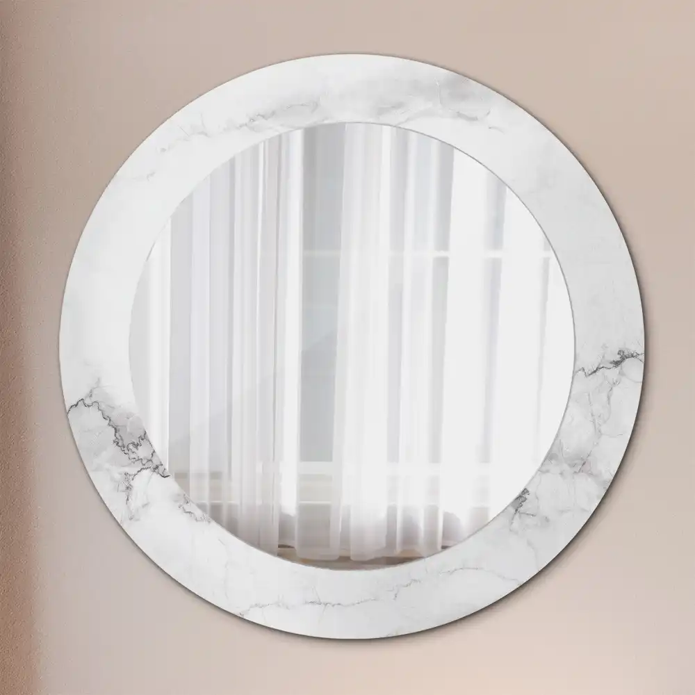 Miroir rond cadre imprimé marbre blanc