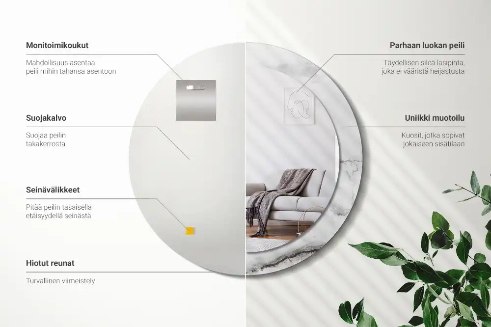 Miroir rond cadre imprimé marbre blanc