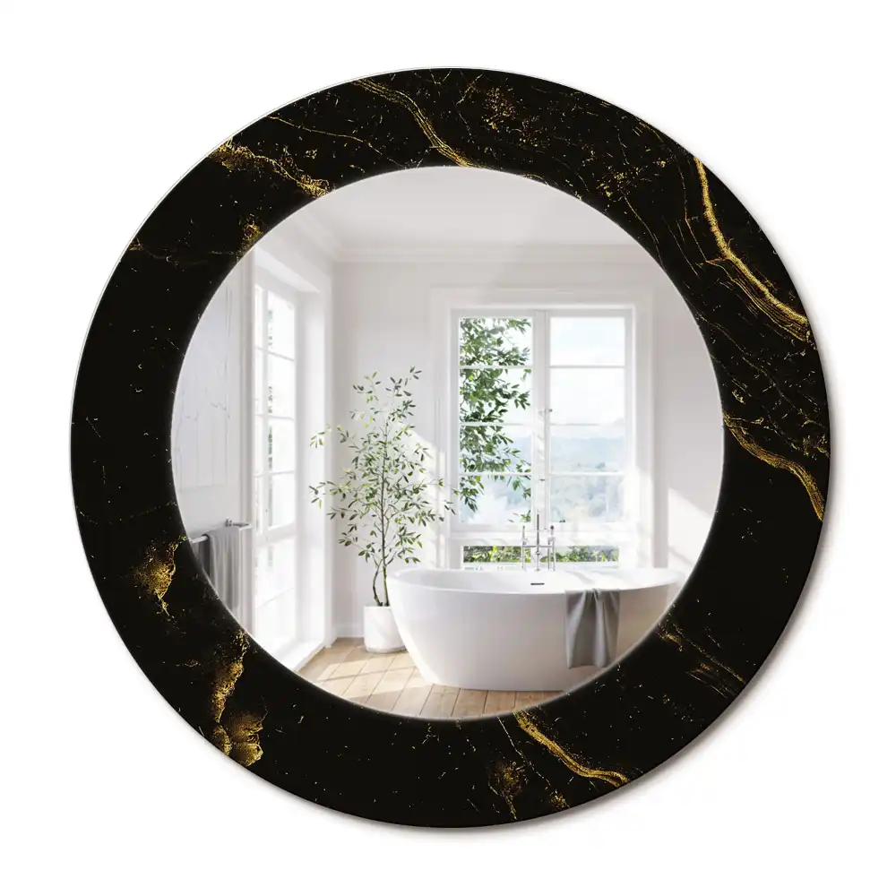 Miroir rond avec décoration marbrure noire