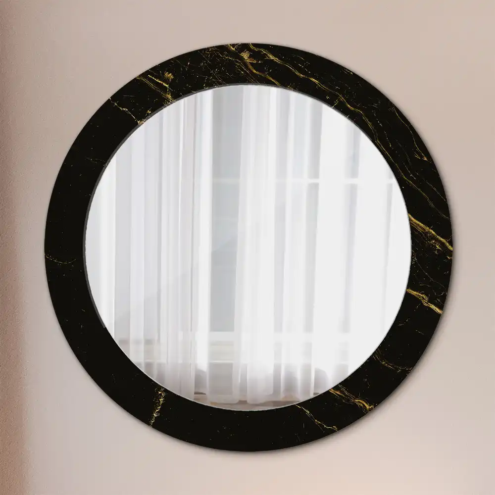 Miroir rond avec décoration marbrure noire