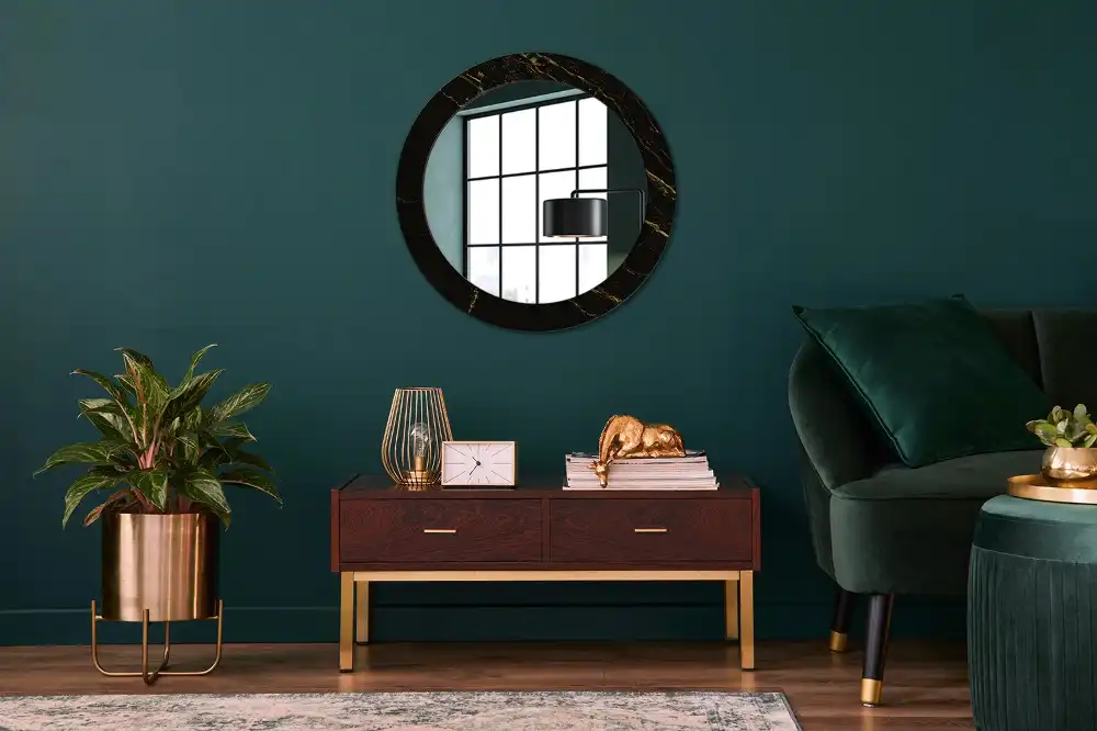 Miroir rond avec décoration marbrure noire