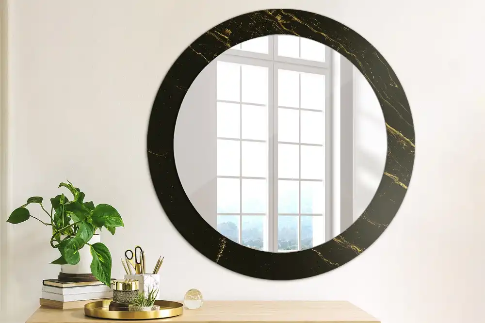 Miroir rond avec décoration marbrure noire