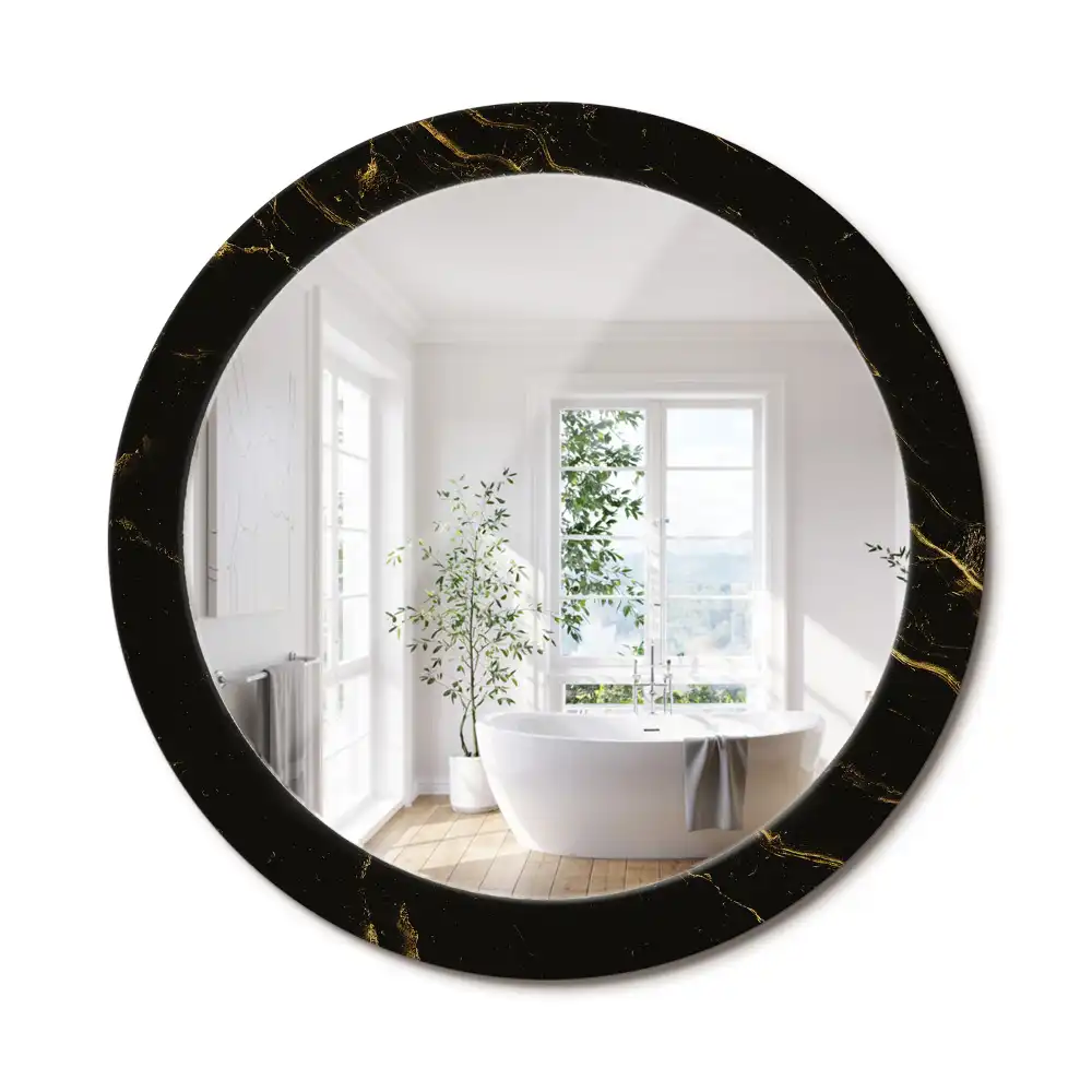 Miroir rond avec décoration marbrure noire