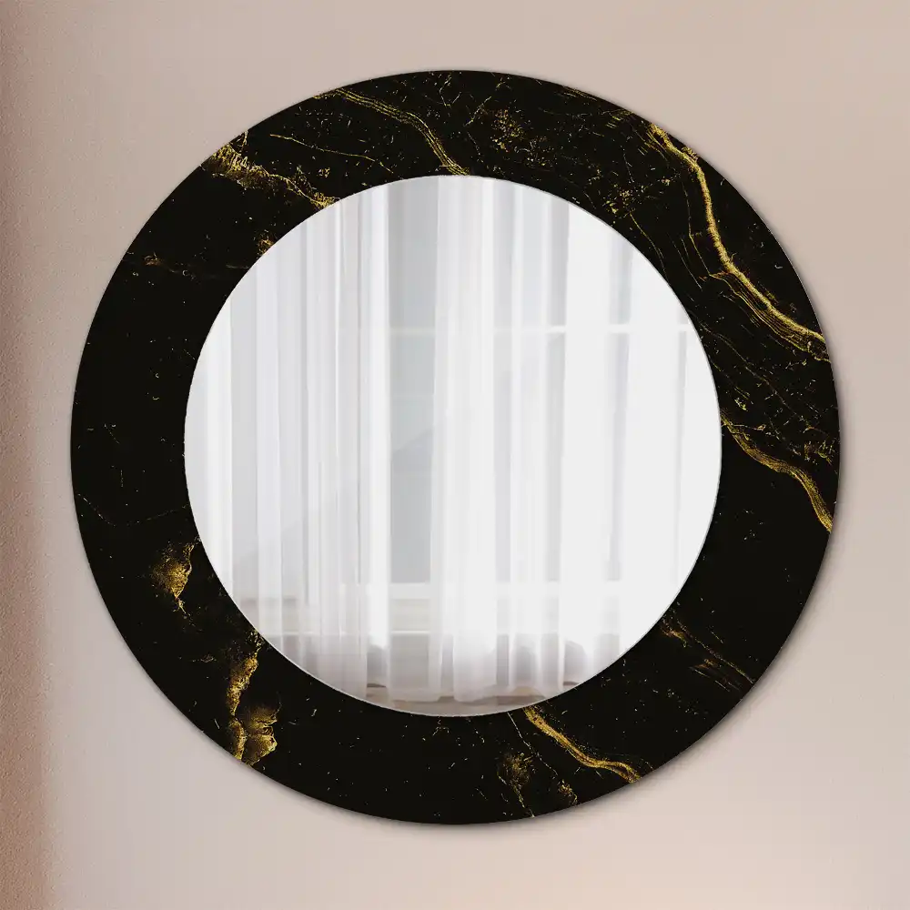 Miroir rond avec décoration marbrure noire