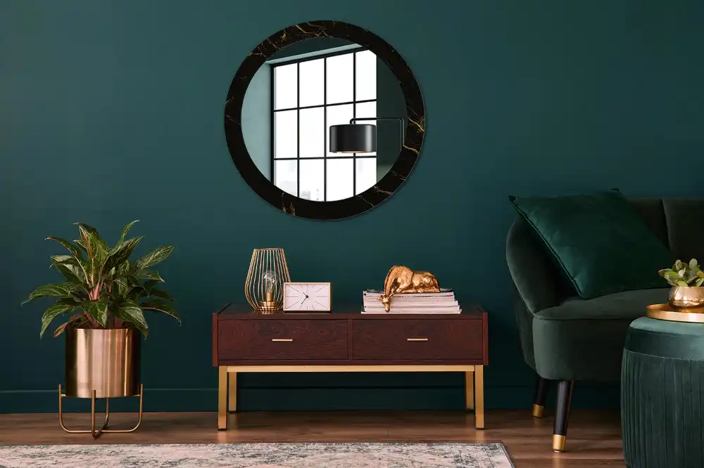 Miroir rond avec décoration marbrure noire