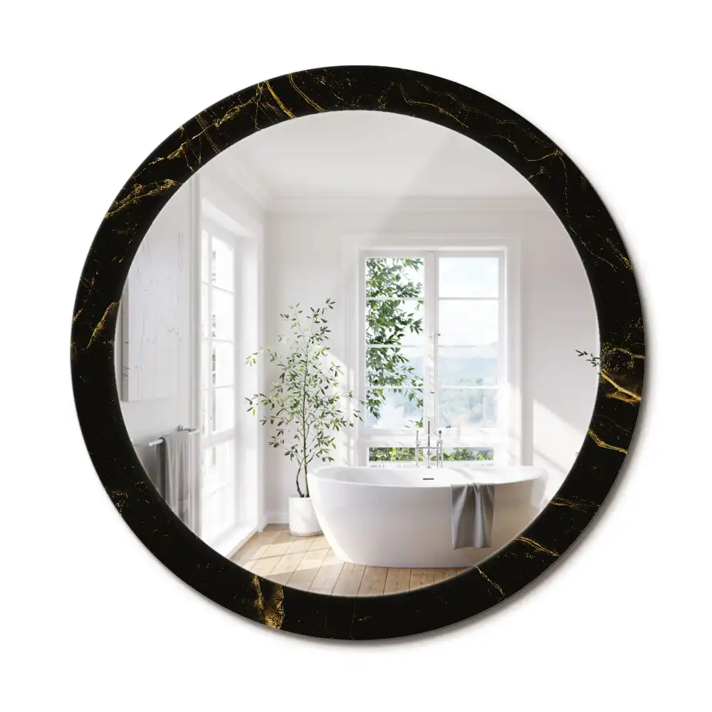 Miroir rond avec décoration marbrure noire