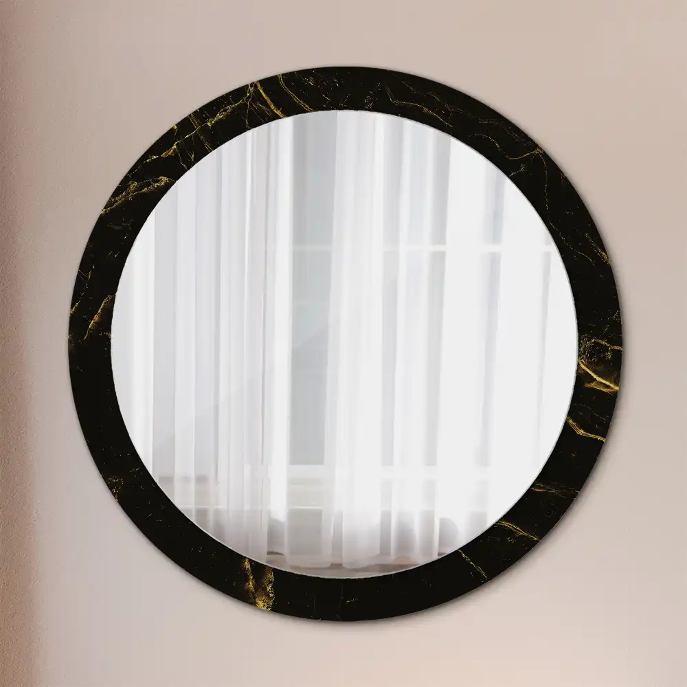 Miroir rond avec décoration marbrure noire