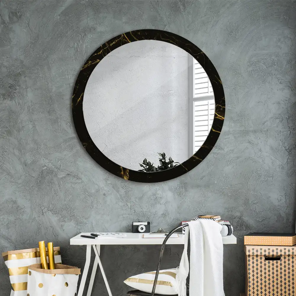 Miroir rond avec décoration marbrure noire