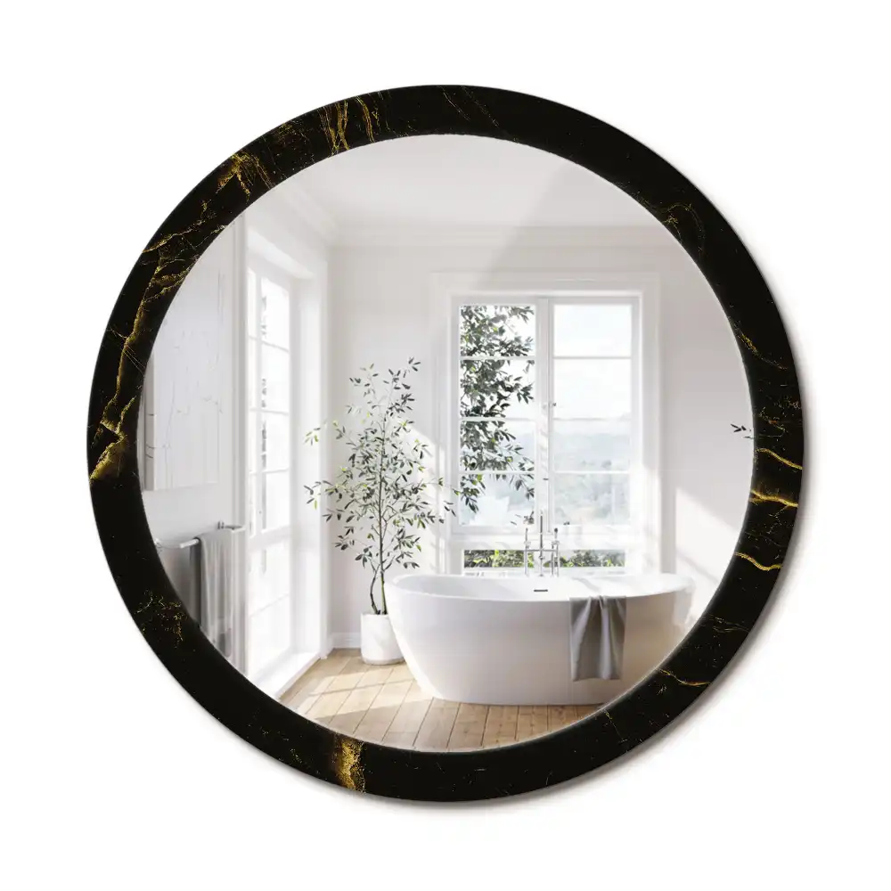 Miroir rond avec décoration marbrure noire