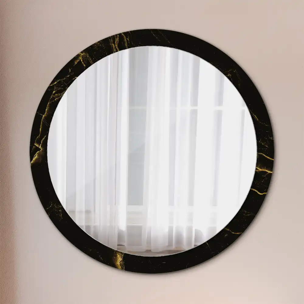 Miroir rond avec décoration marbrure noire