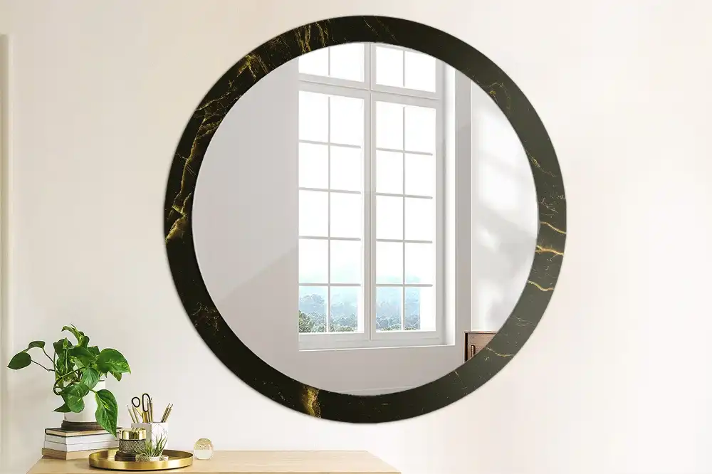 Miroir rond avec décoration marbrure noire