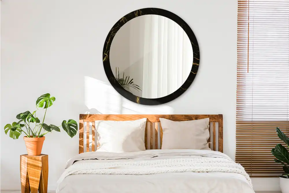Miroir rond avec décoration marbrure noire