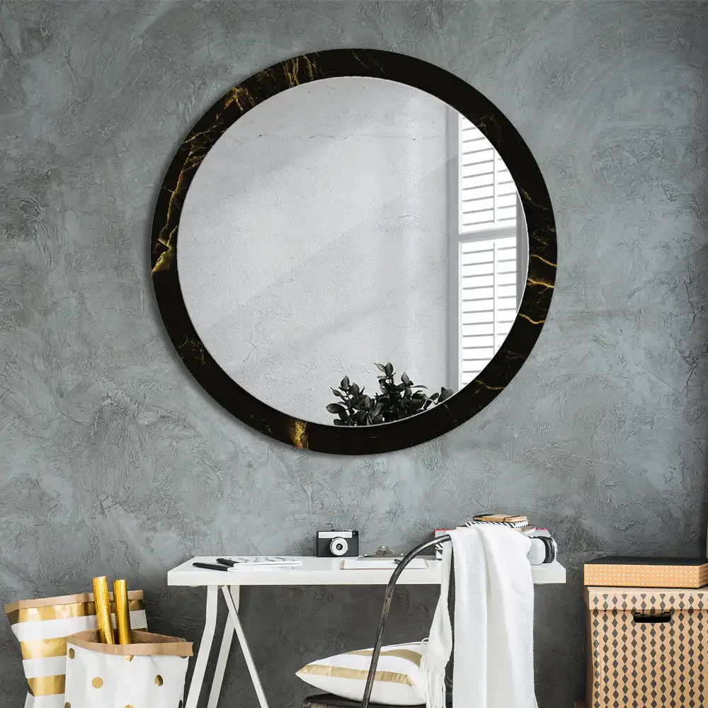 Miroir rond avec décoration marbrure noire