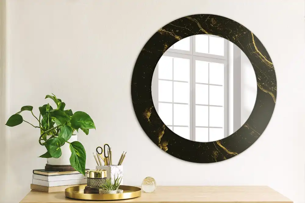 Miroir rond avec décoration marbrure noire