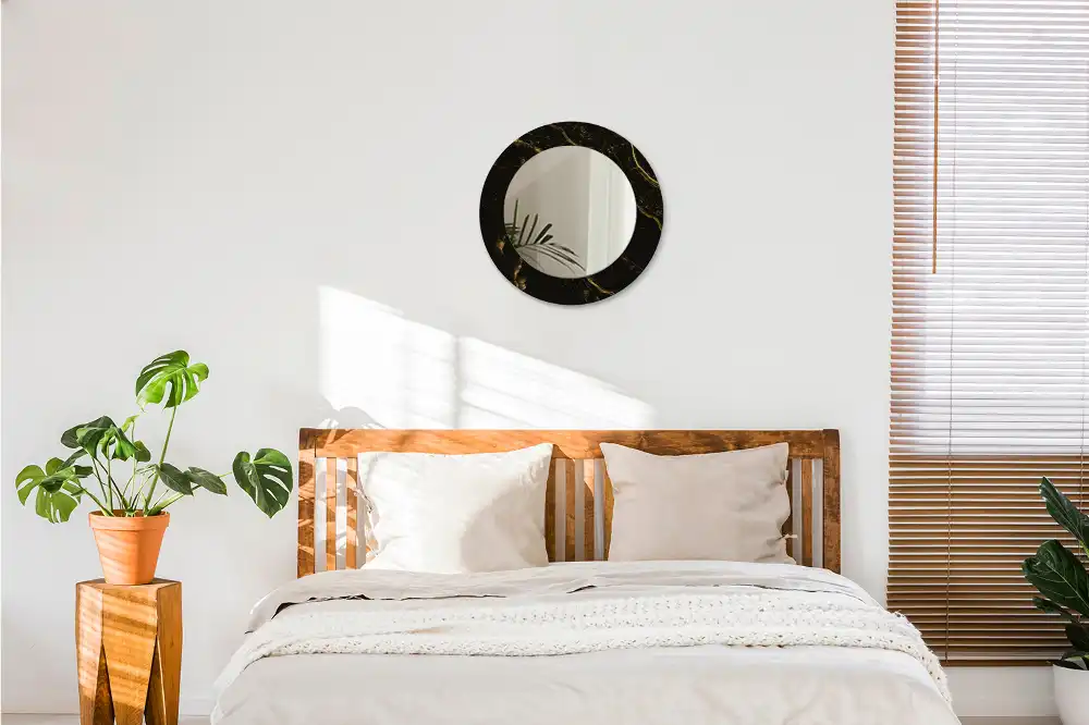 Miroir rond avec décoration marbrure noire