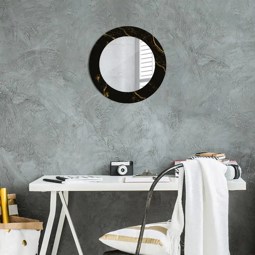 Miroir rond avec décoration marbrure noire