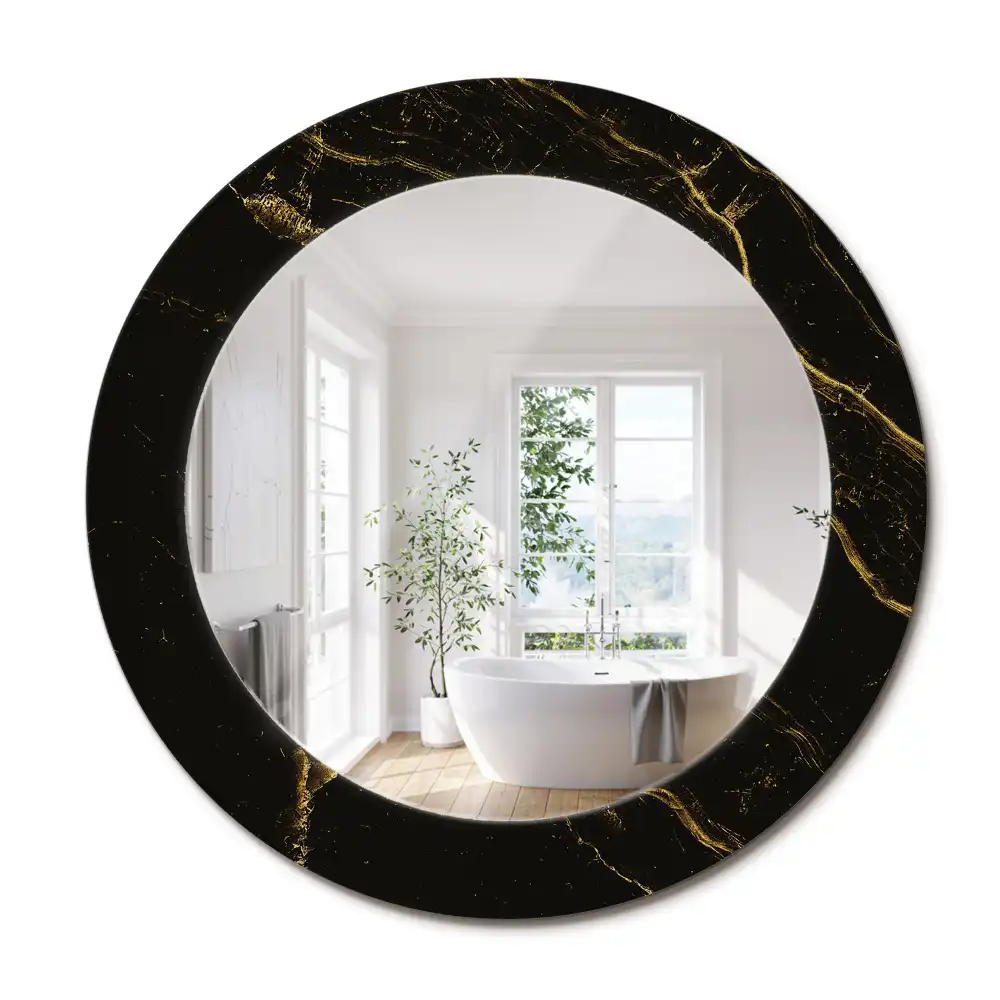 Miroir rond avec décoration marbrure noire