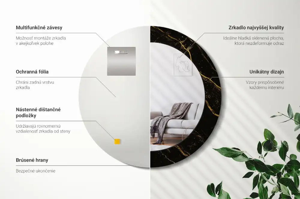 Miroir rond avec décoration marbrure noire