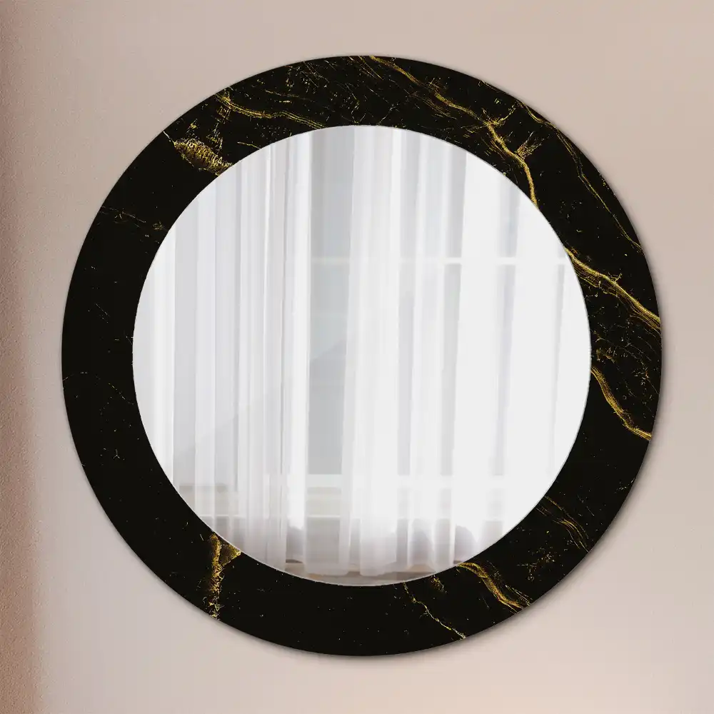 Miroir rond avec décoration marbrure noire