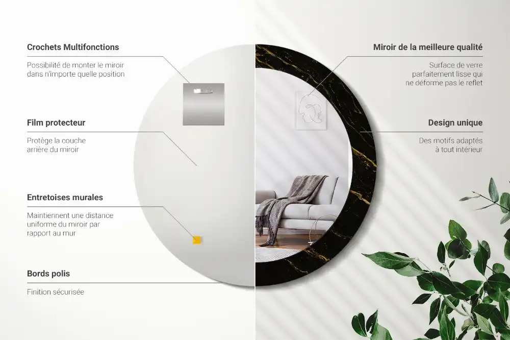 Miroir rond avec décoration marbrure noire