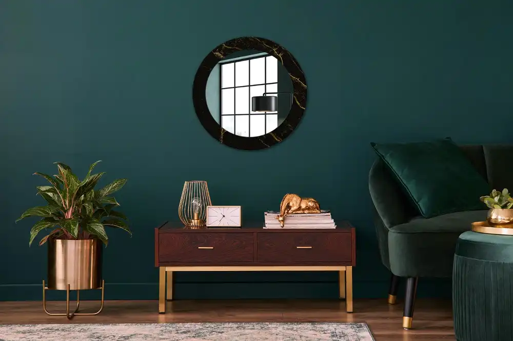 Miroir rond avec décoration marbrure noire