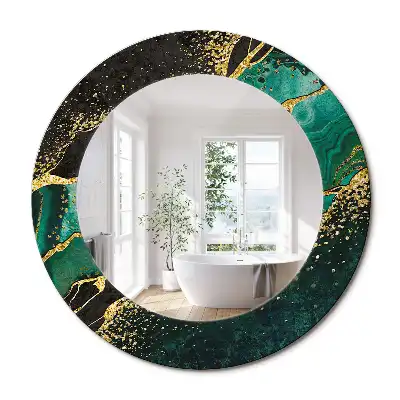 Miroir rond cadre avec impression vert marbré
