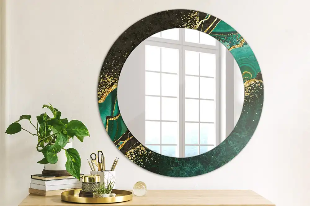 Miroir rond cadre avec impression vert marbré