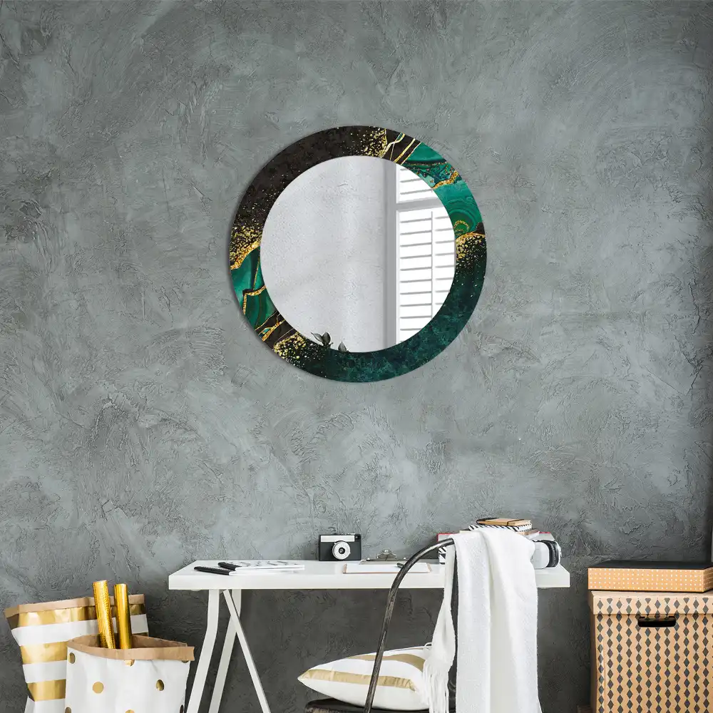 Miroir rond cadre avec impression vert marbré