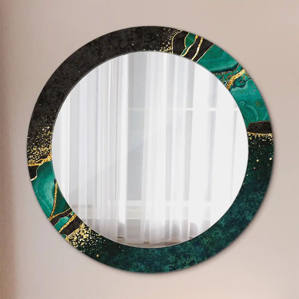 Miroir rond cadre avec impression vert marbré
