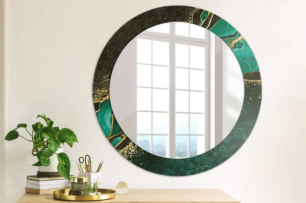Miroir rond cadre avec impression vert marbré