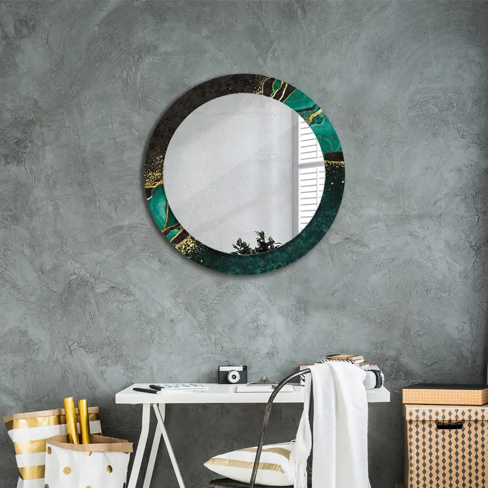 Miroir rond cadre avec impression vert marbré