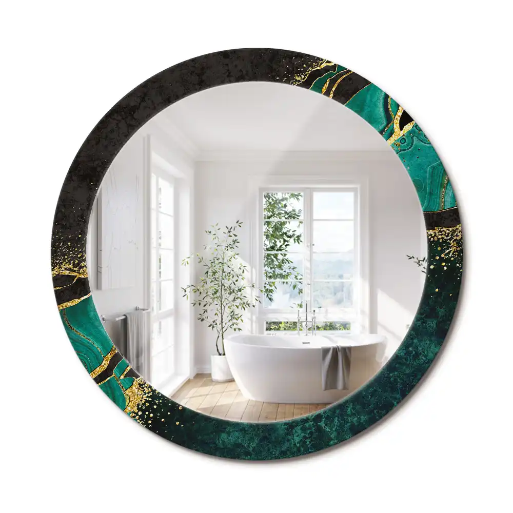 Miroir rond cadre avec impression vert marbré