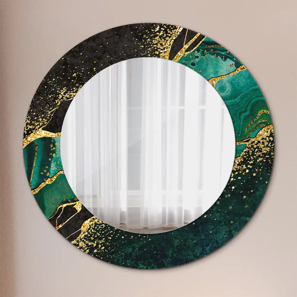 Miroir rond cadre avec impression vert marbré