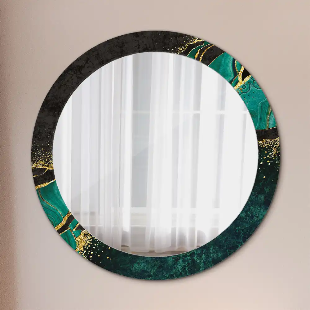 Miroir rond cadre avec impression vert marbré