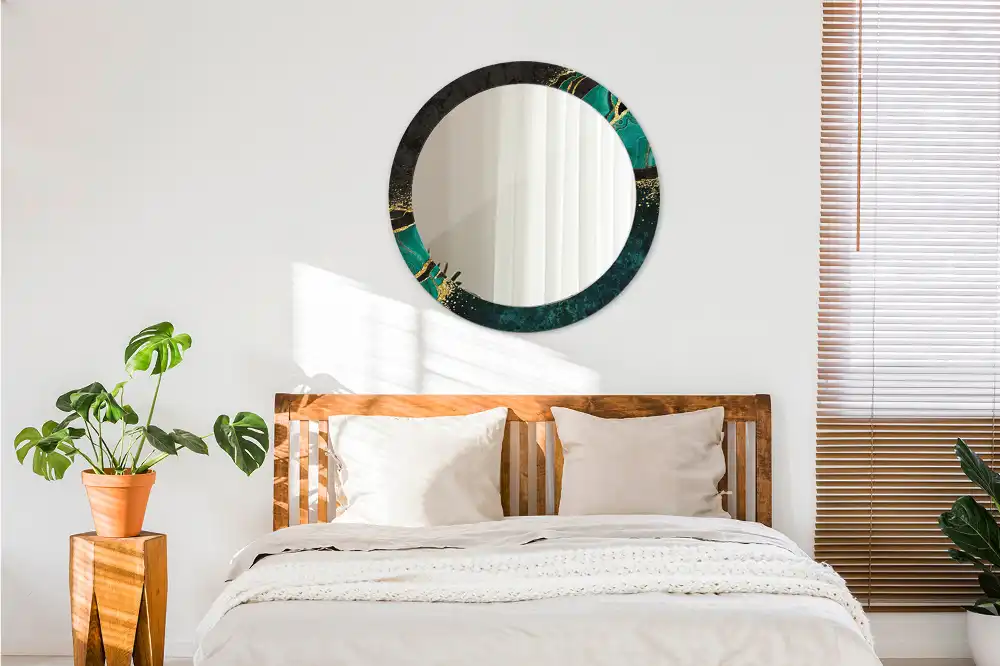 Miroir rond cadre avec impression vert marbré