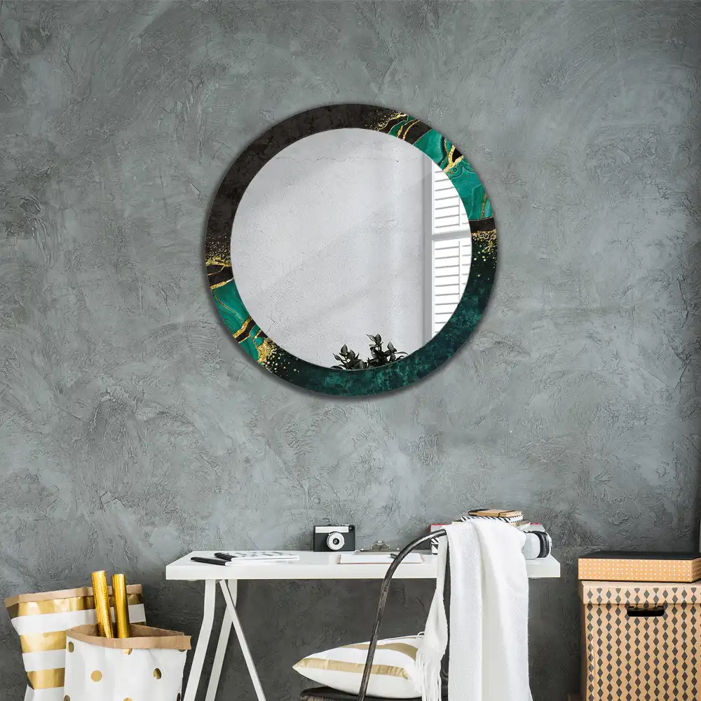 Miroir rond cadre avec impression vert marbré