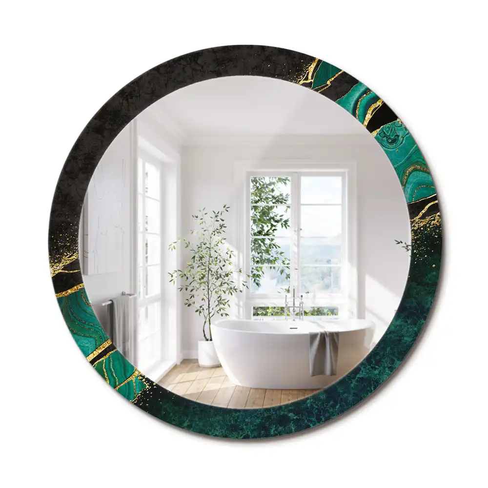 Miroir rond cadre avec impression vert marbré