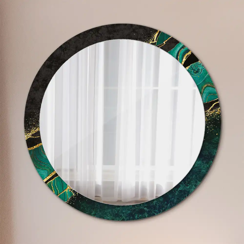 Miroir rond cadre avec impression vert marbré