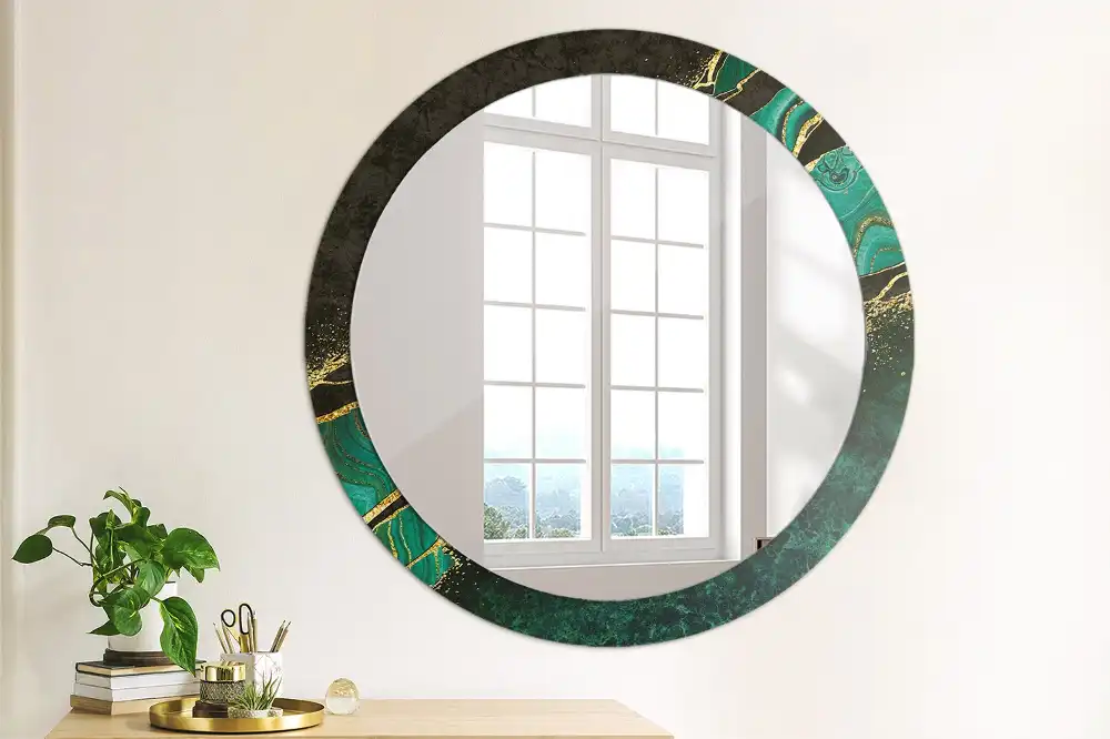 Miroir rond cadre avec impression vert marbré