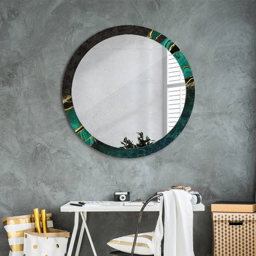 Miroir rond cadre avec impression vert marbré